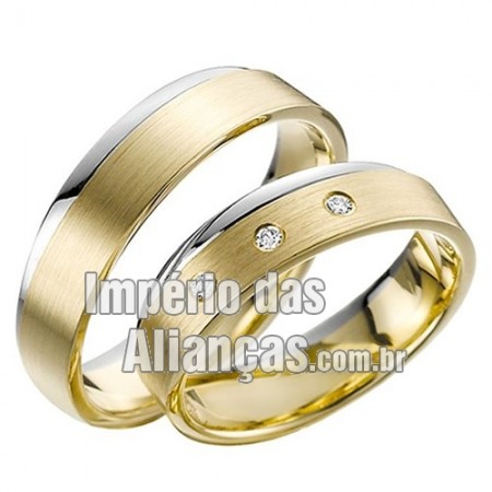 Aliança de noivado e casamento em ouro amarelo e ouro branco 18k