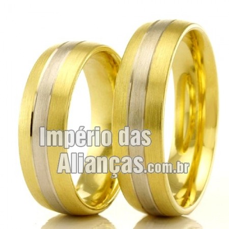Aliança de noivado e casamento em ouro amarelo e ouro branco 18k